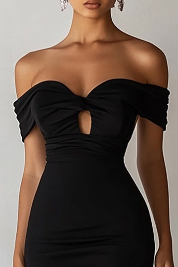 Black Bodycon Midi Graduation Dress with Keyhole